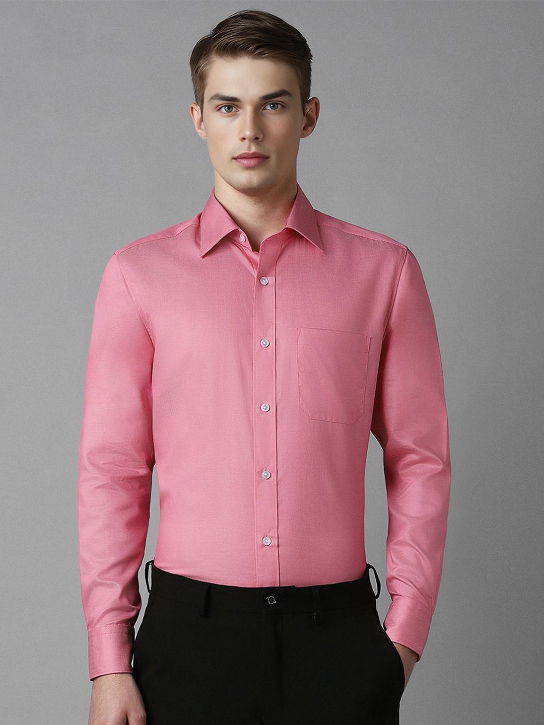 

Louis Philippe Men Classic Solid Opaque Slim Fit Cotton Formal Shirt, Pink