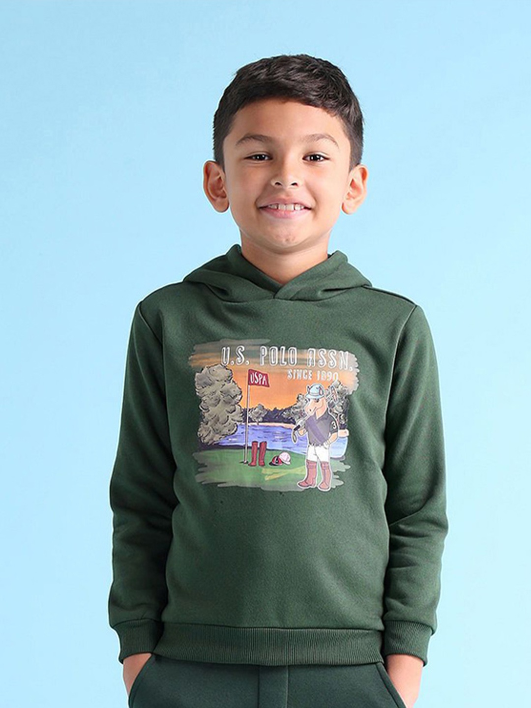 

U.S. Polo Assn. Kids Boys Graphic Printed Hooded Sweatshirt, Green