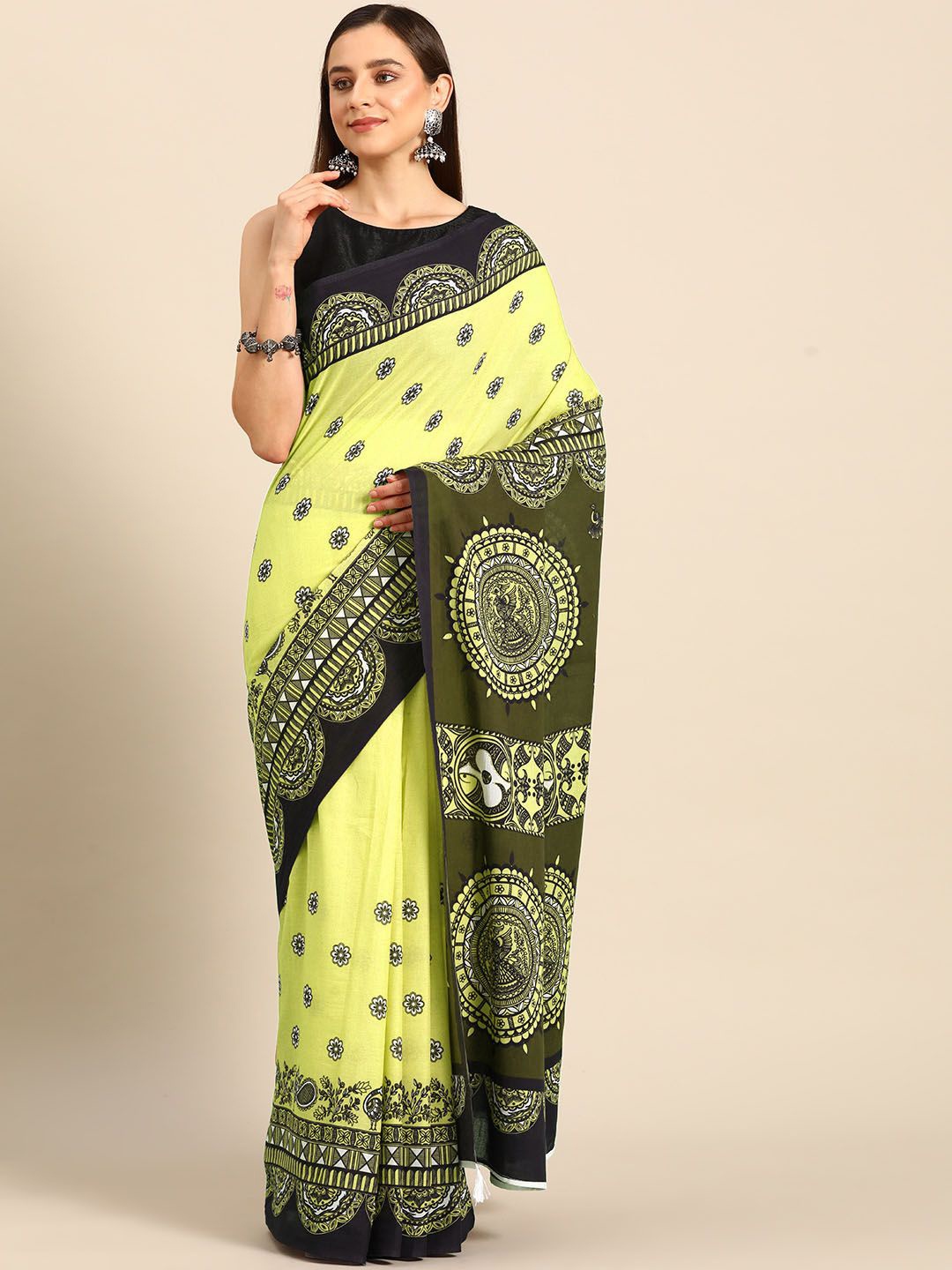 

BUTA BUTI Floral Pure Cotton Saree, Yellow