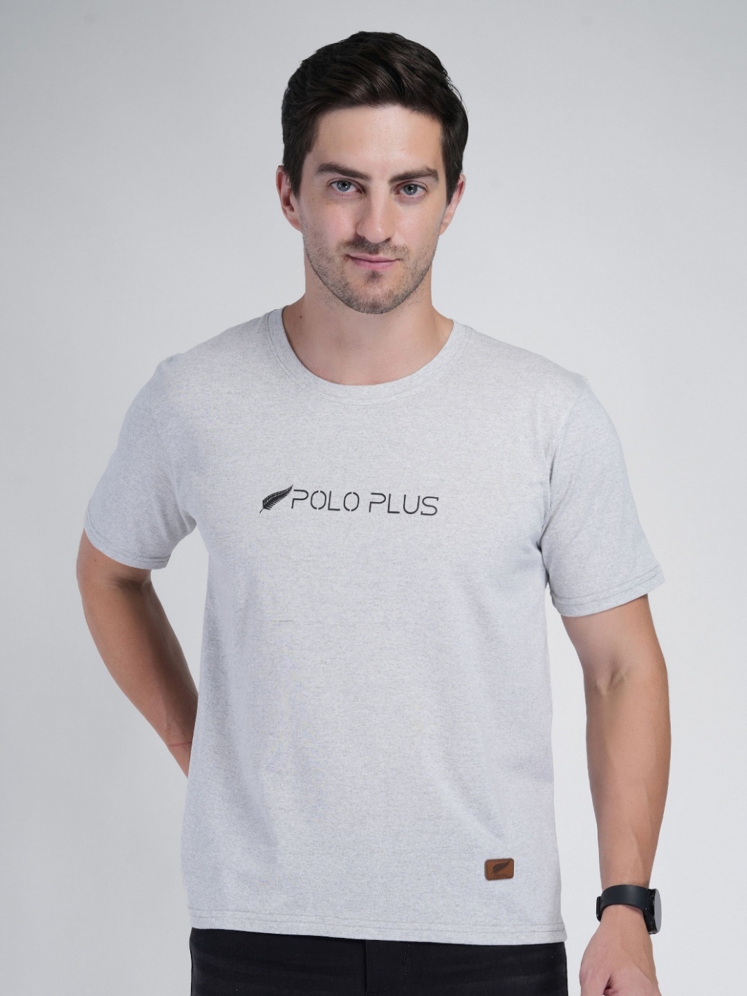 

Polo Plus Men Bio Finish Typography Printed Round Neck Cotton T-shirt, Grey melange