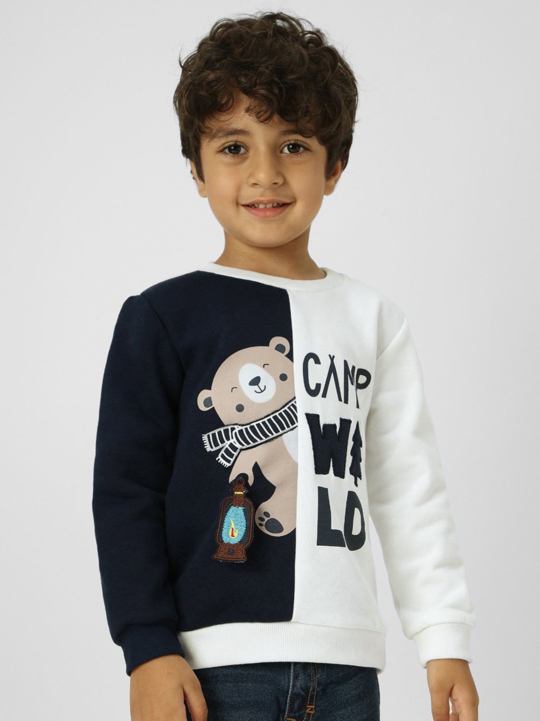 

Nauti Nati Boys Colourblocked Printed Antimicrobial Sweatshirt With Applique Work, Blue