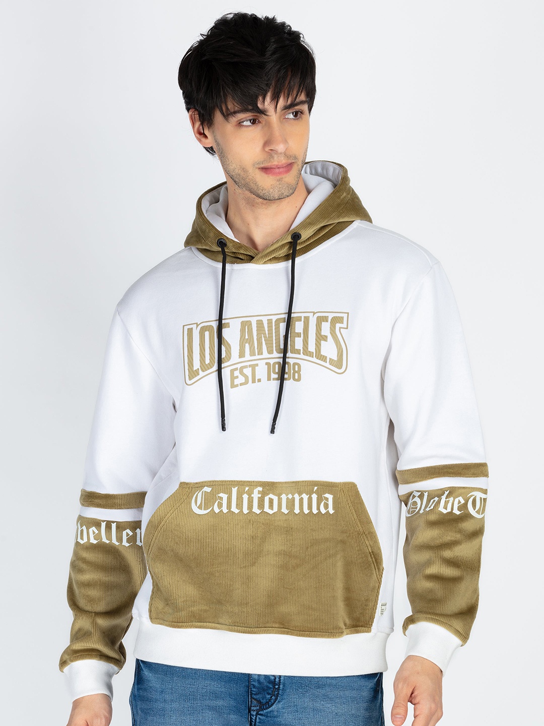 

Status Quo Men Alphanumeric Printed Hooded Pullover Cotton Sweatshirt, White