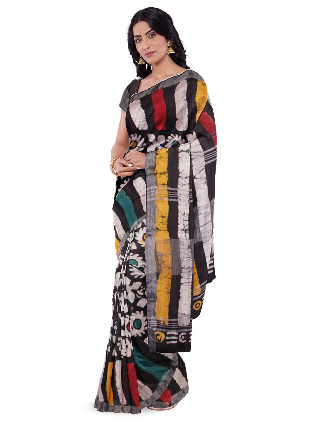 

Avishya Batik Printed Zari Pure Chiffon Saree, Black