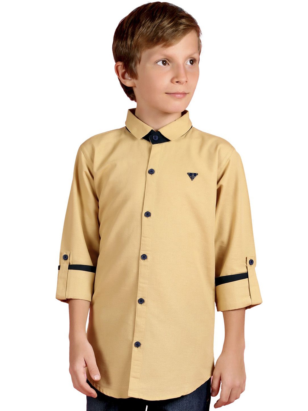 

MashUp Boys Classic Spread Collar Solid Cotton Casual Shirt, Khaki