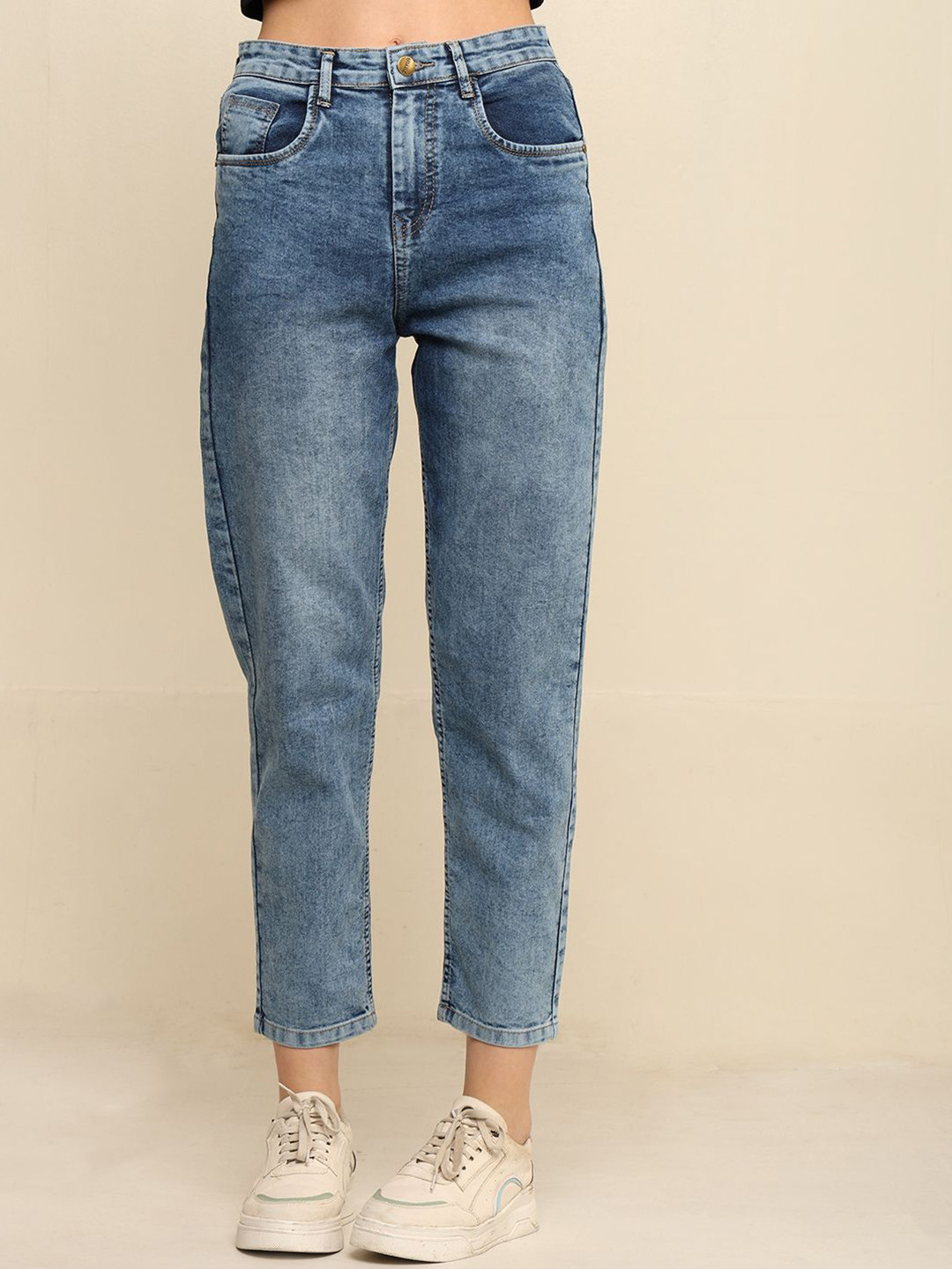 

zayla Women Comfort Regular Fit High-Rise Heavy Fade Stretchable Jeans, Turquoise blue