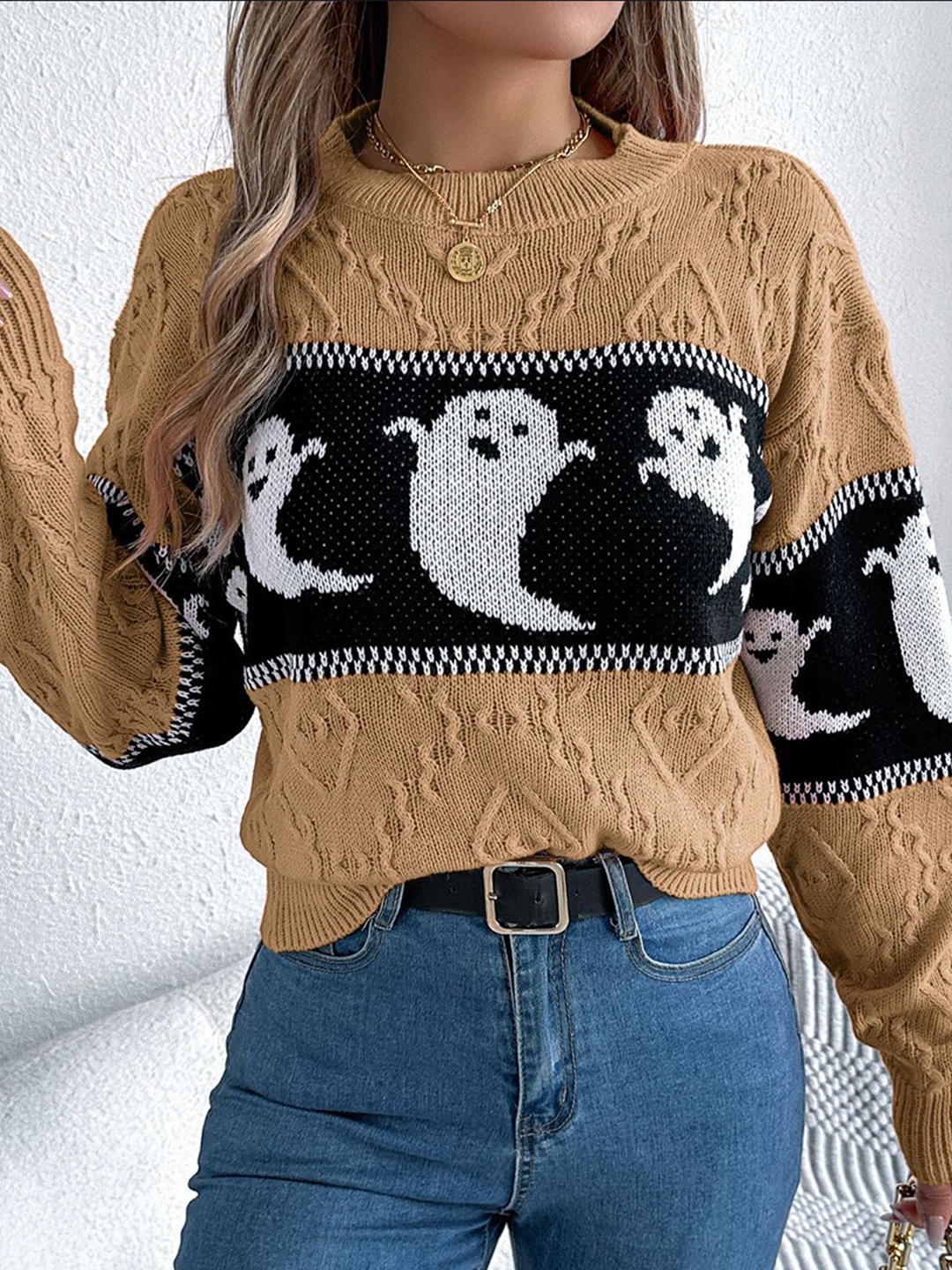 

StyleCast x Revolte Women Cable Knit Pullover, Khaki