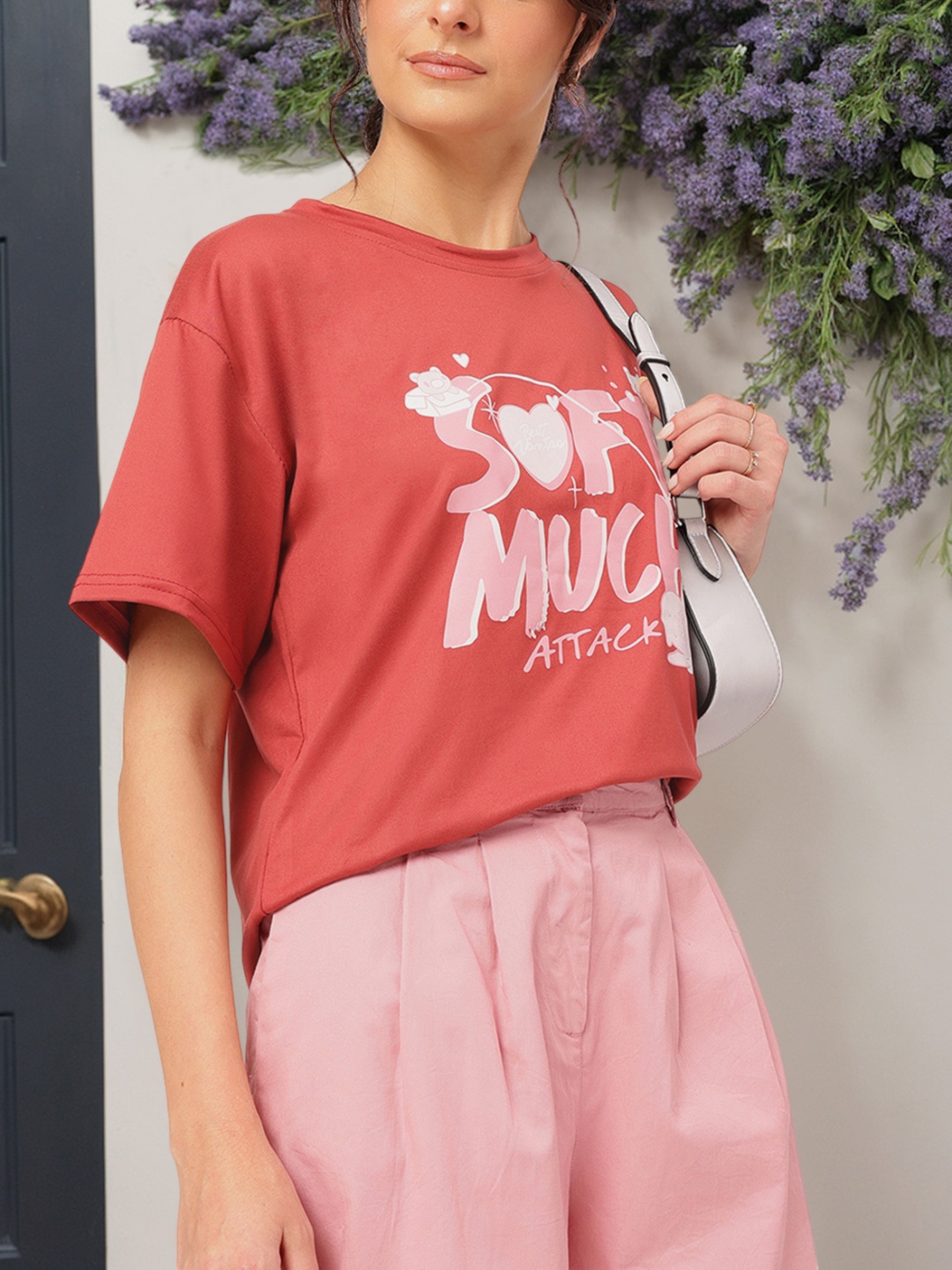 

DressBerry Soft Streetwear Printed Relaxed Fit T-shirt, Red