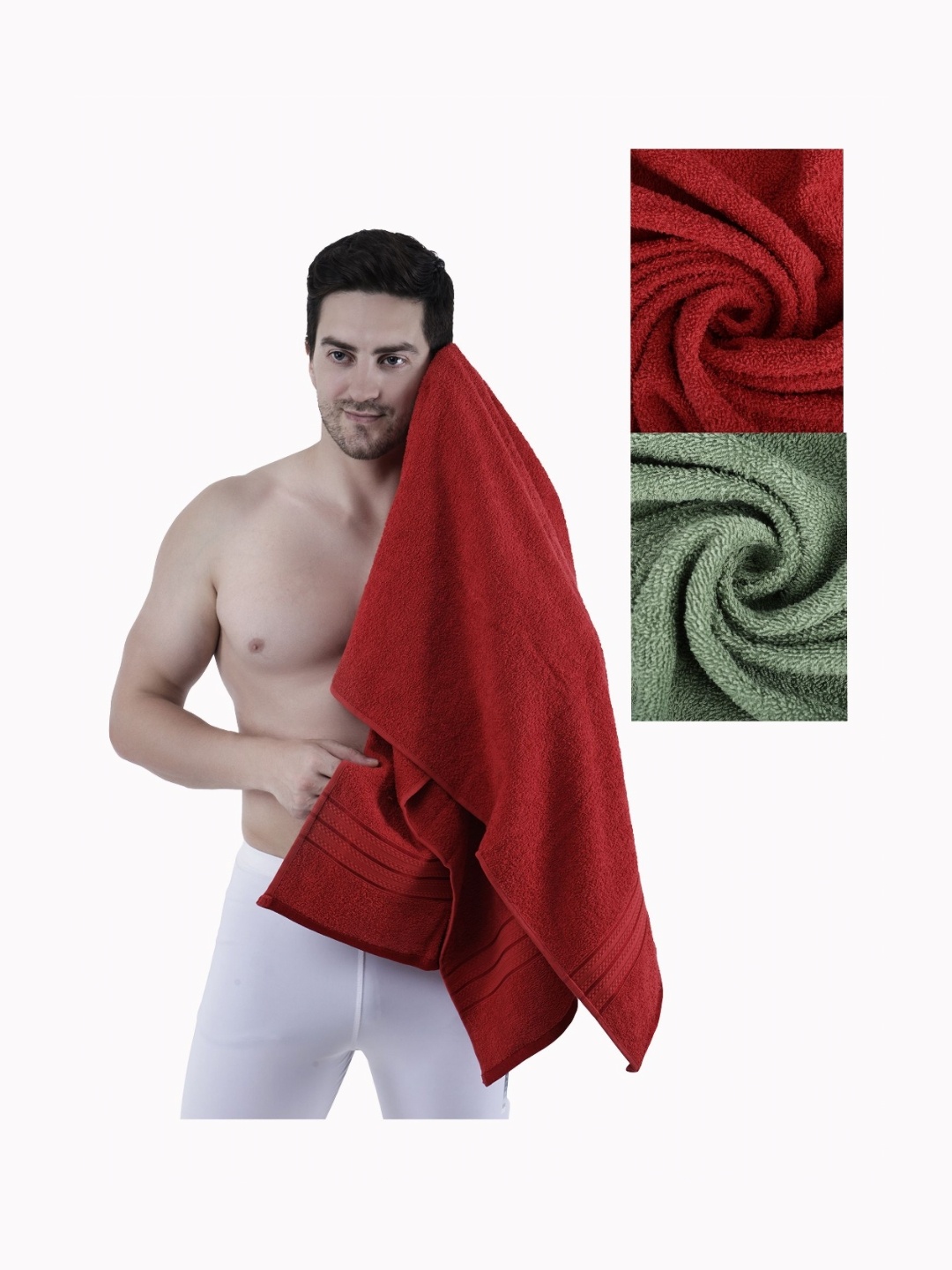 

Dollar Green & Red 2 Pieces Cotton 400 GSM Bath Towels