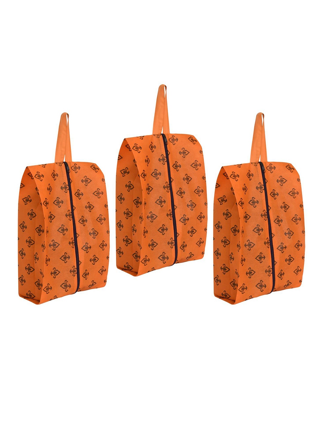 

prettykrafts Orange & Black 3 Pieces Printed Reusable Shoes Organisers