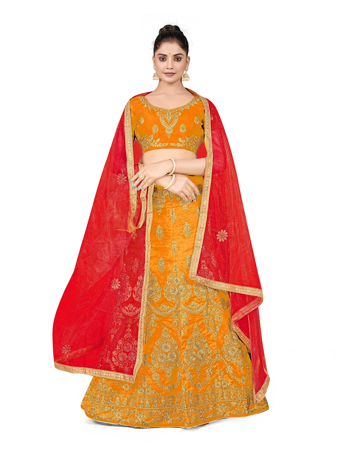 

Maroosh Embellished Thread Work Unstitched Lehenga & Blouse With Dupatta, Yellow