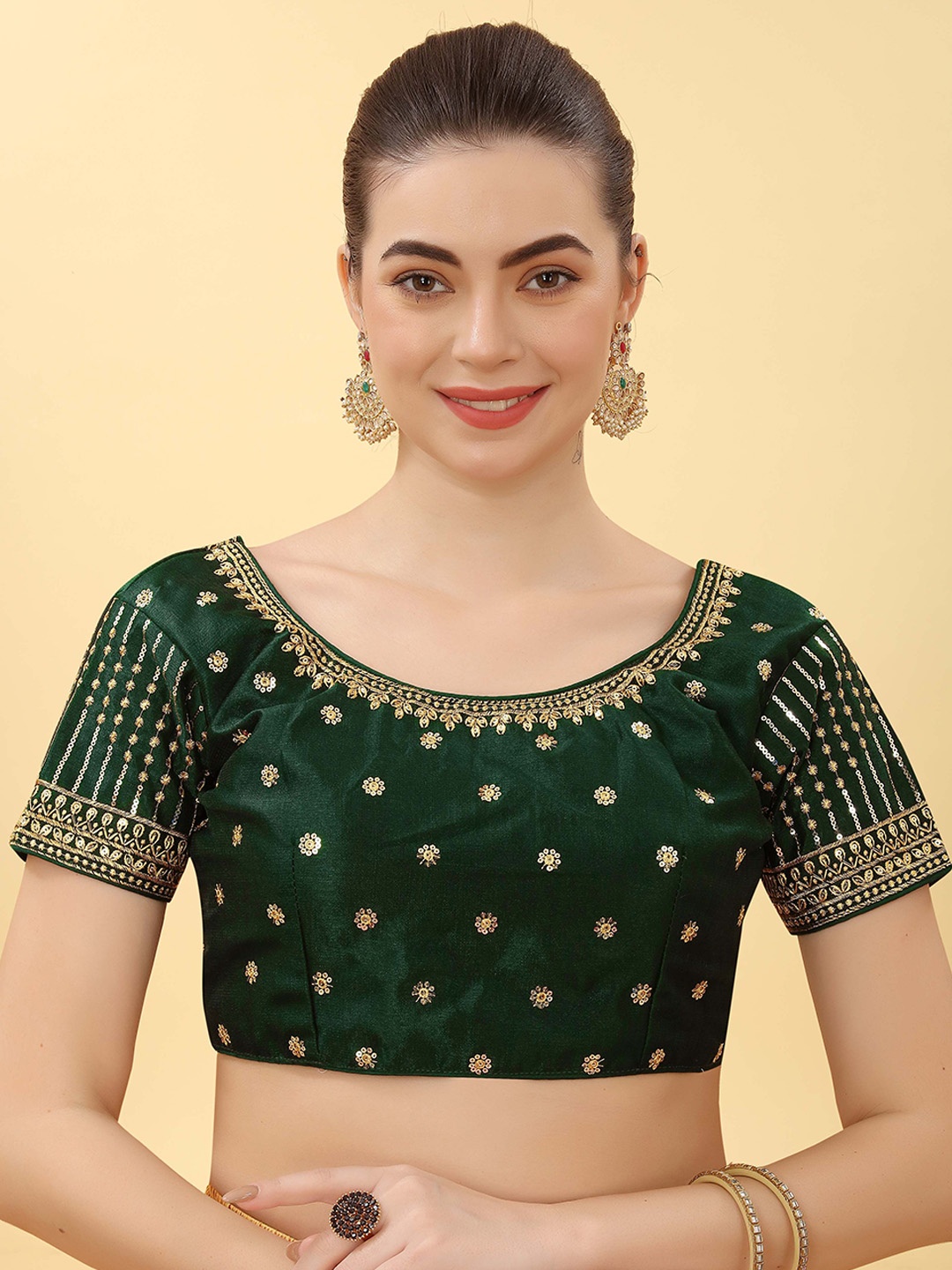 

Krimmple Embroidered Embellished Saree Blouse, Green