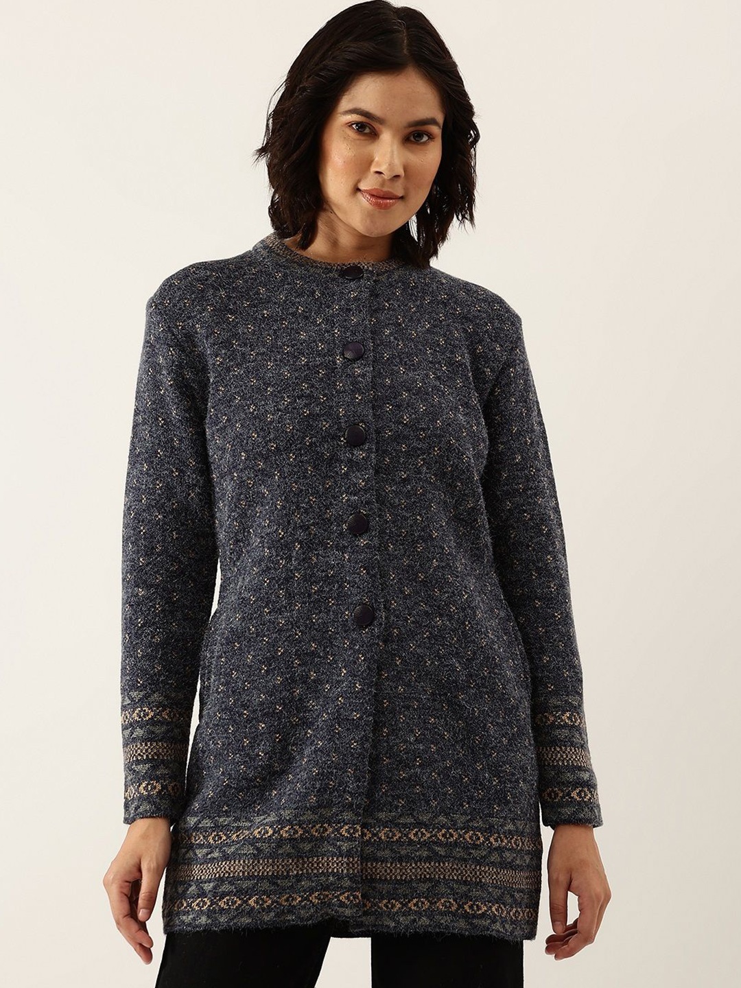 

Chemistry Women Cable Knit Woollen Longline Cardigan, Blue