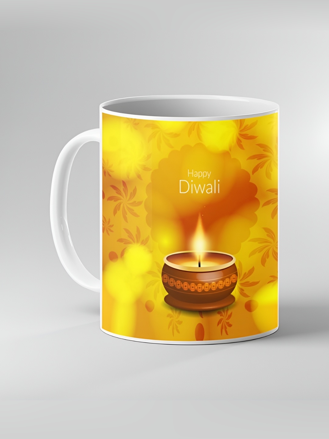 

Keviv White & Yellow Abstract Printed Ceramic Glossy Mug 325 ml