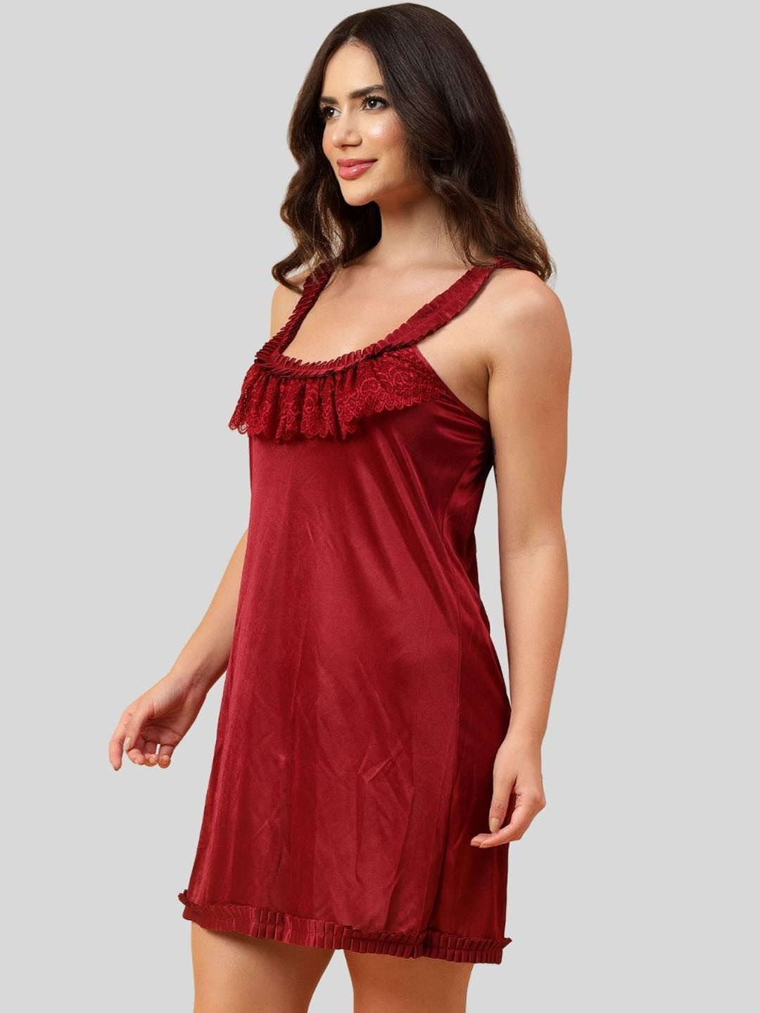 

Velvi FIGURE Satin Baby Doll with High-Low, Maroon