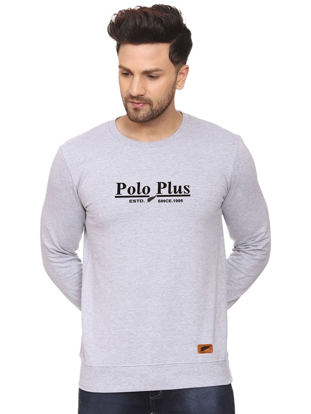 

Polo Plus Men Typography Printed Sweatshirt, Grey