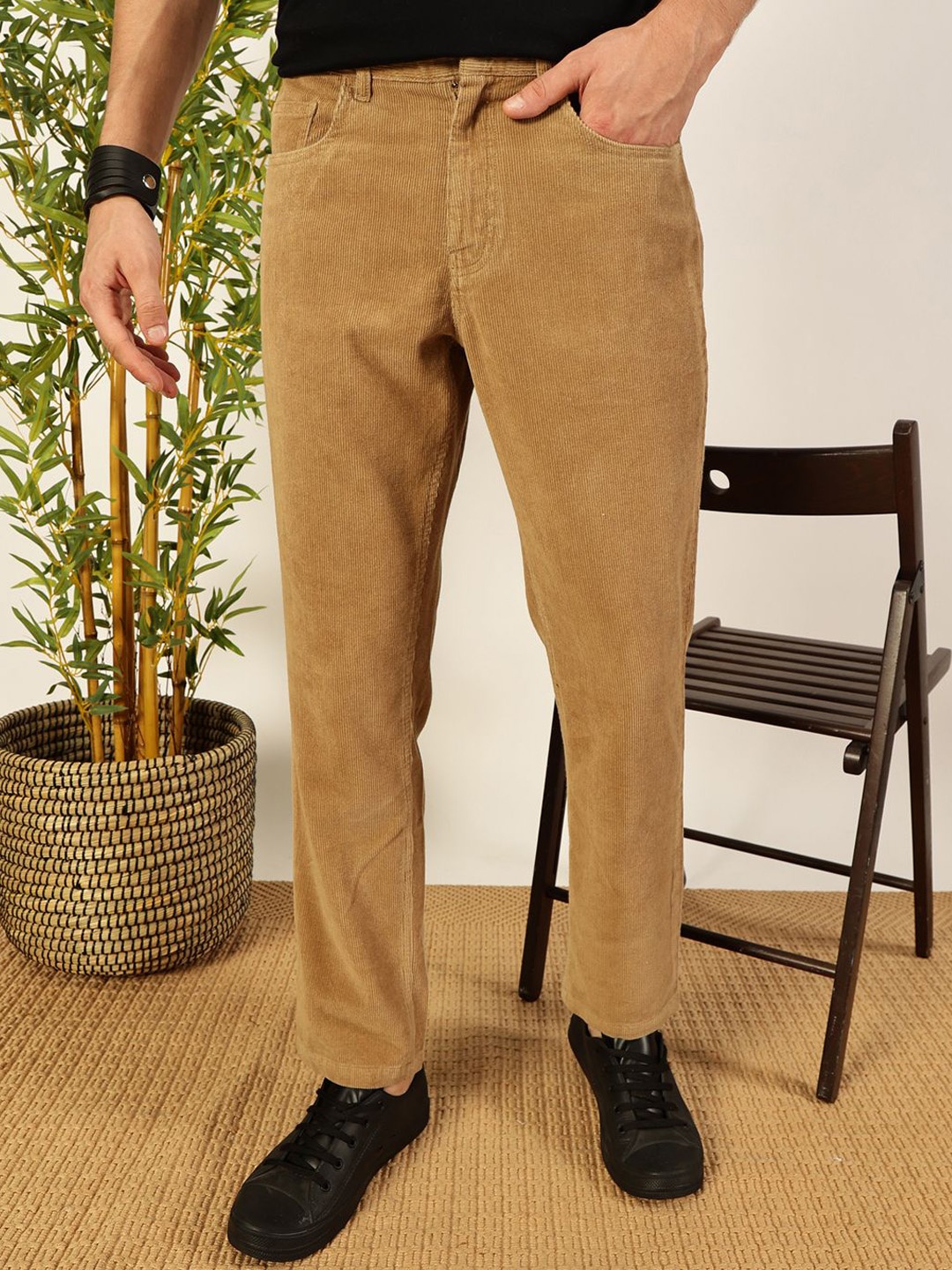 

Mast & Harbour Men Smart Slim Fit Corduroy Chinos Trousers, Khaki