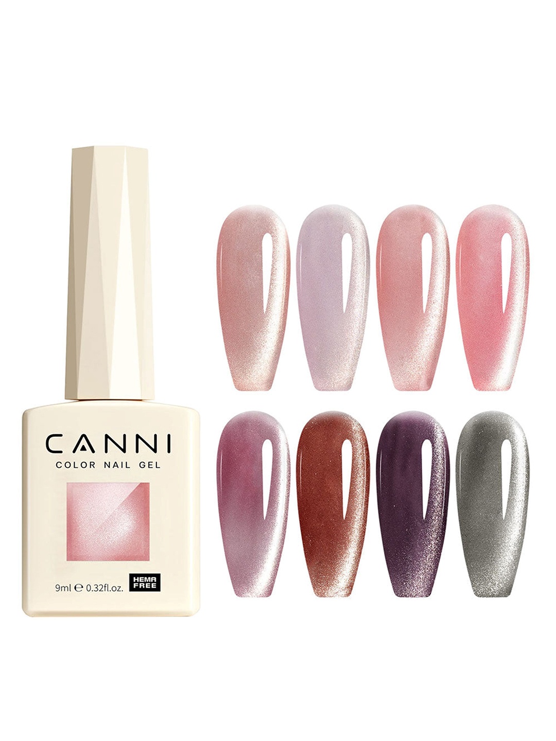 

CANNI Set Of 8 Hema Free Gel Polish-9 ml Each-Shimmer Velvet-13031Ak, Purple