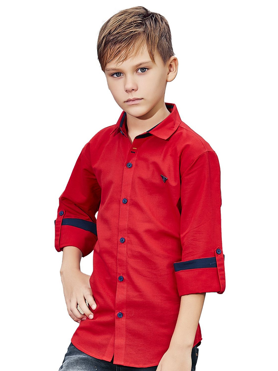 

MashUp Boys Classic Spread Collar Solid Cotton Casual Shirt, Red