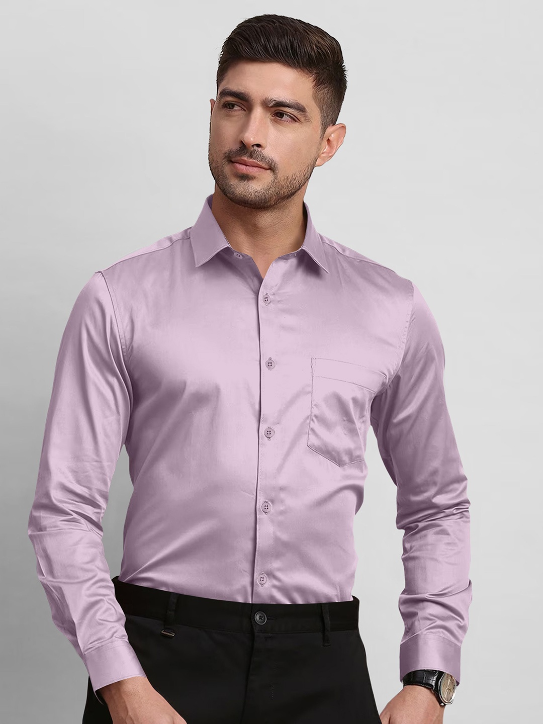 

FABFARM Men Comfort Spread Collar Solid Slim Fit Formal Shirt, Lavender
