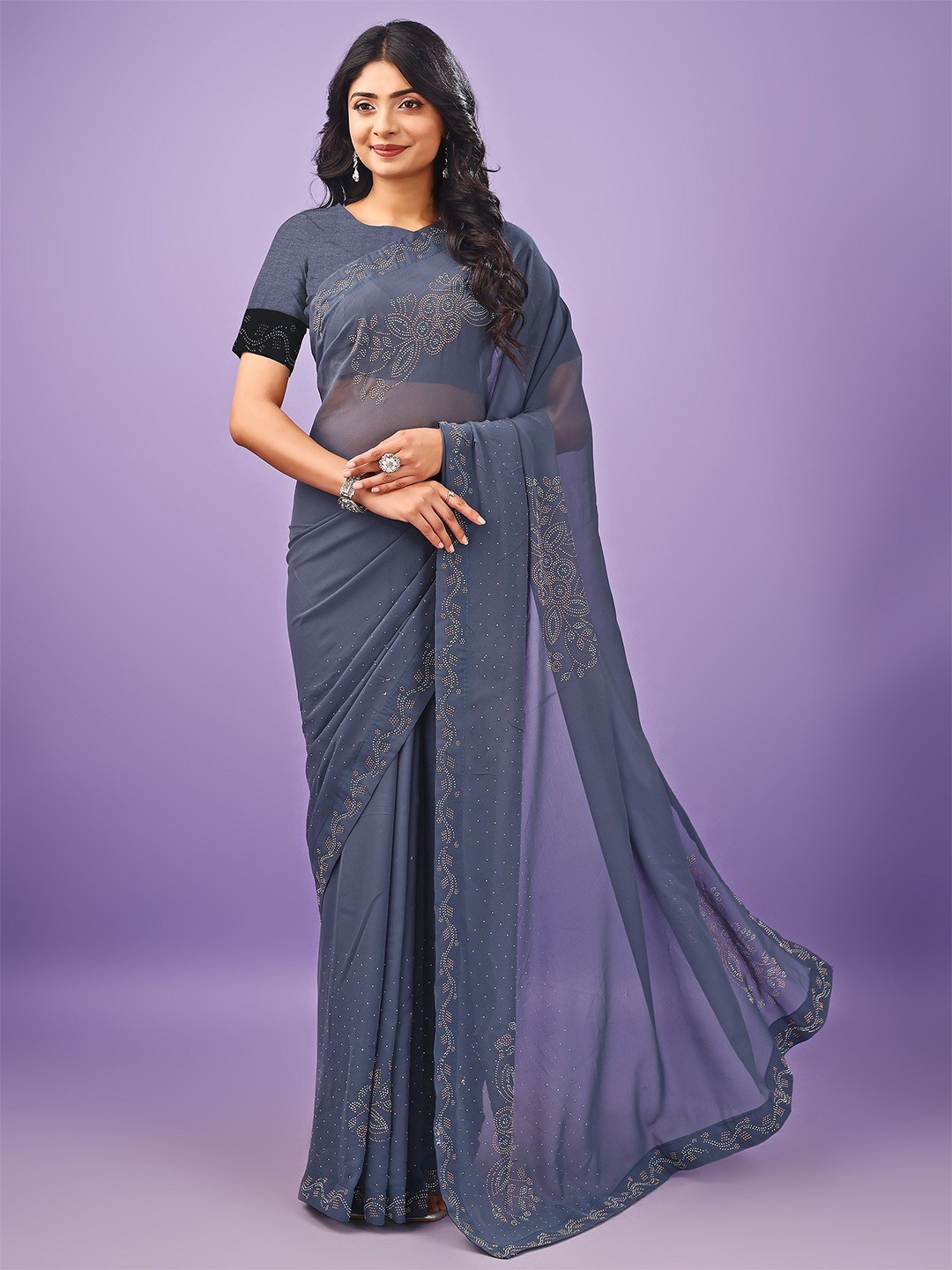 

Leelavati Embellished Beads and Stones Saree, Grey