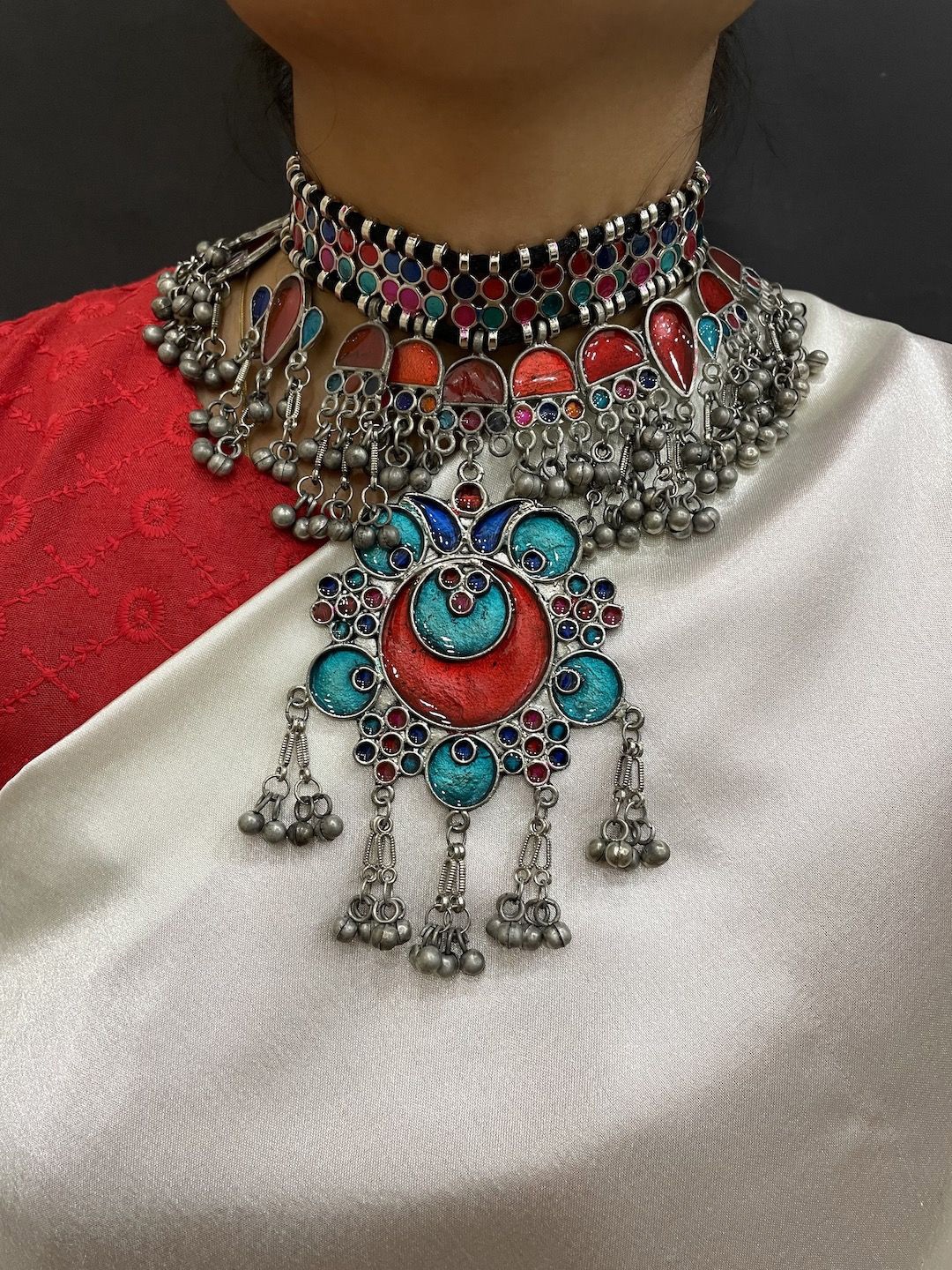 

Digital Dress Room Silver-Plated Ghungroo Oxidised Choker Banjara Necklace