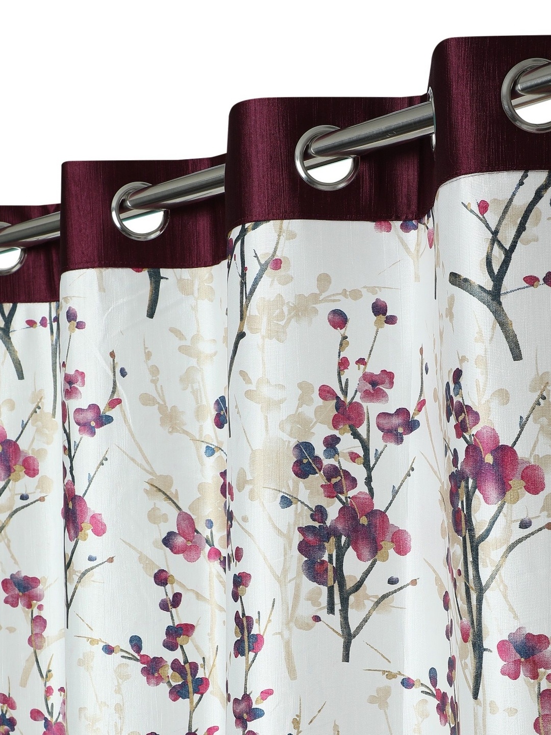 

REYANSH DECOR Magenta & Off White 2 Pieces Floral Printed Floral Door Curtain
