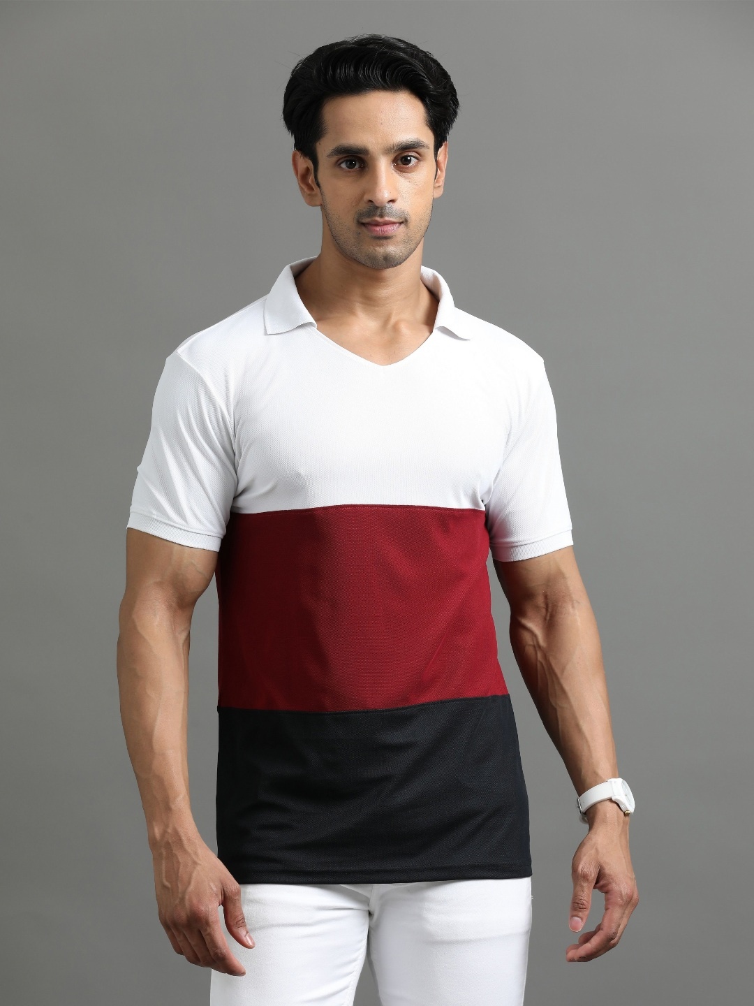 

ECOLINE Clothing Men Antimicrobial Colourblocked Polo Collar T-shirt, Red