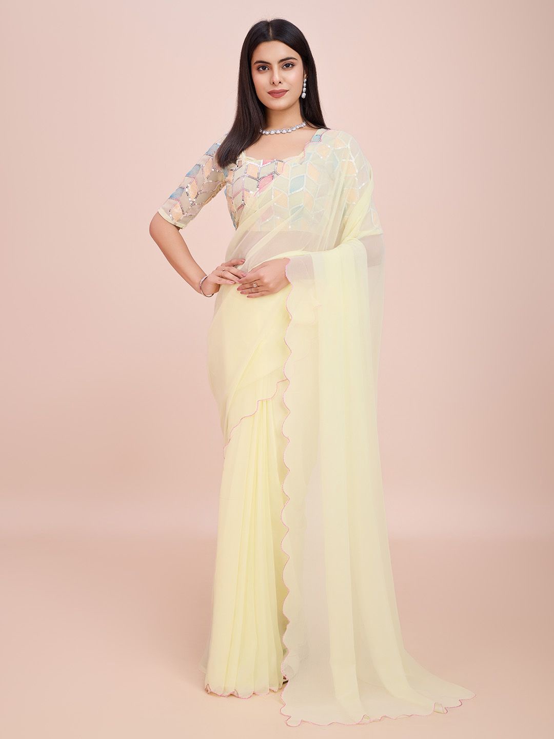 

STYLEELITE Sequinned Daily Wear Saree, Yellow