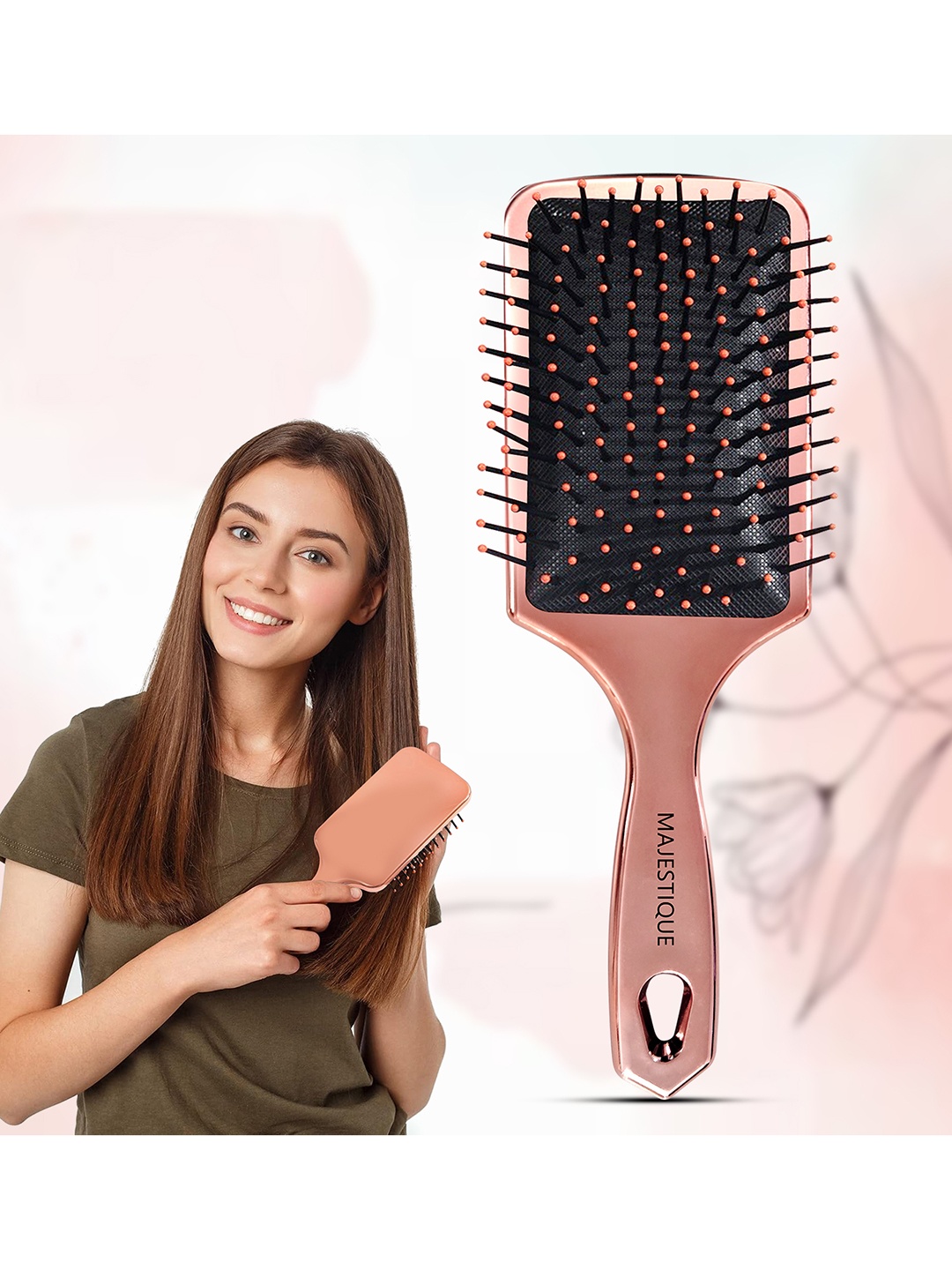 

MAJESTIQUE Chrome Plated Paddle Hair Brush, Rose gold