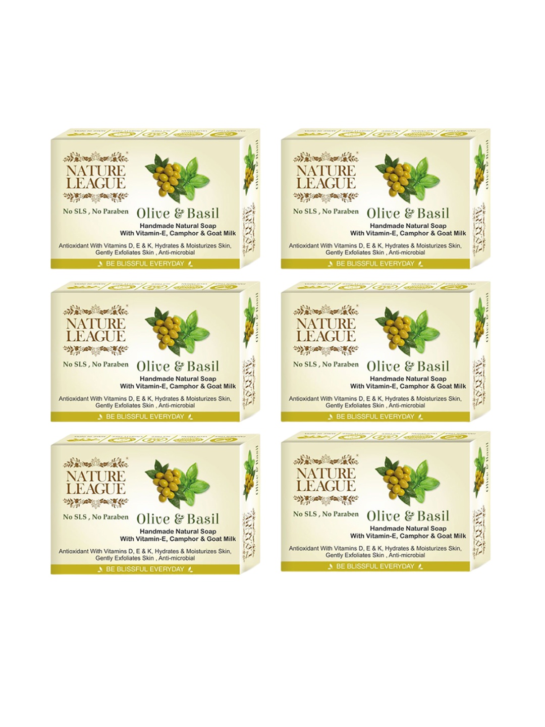 

NATURE LEAGUE Set Of 6 Olive & Basil Exotic Natural Skin Nourishing Soaps - 100g Each -, Green