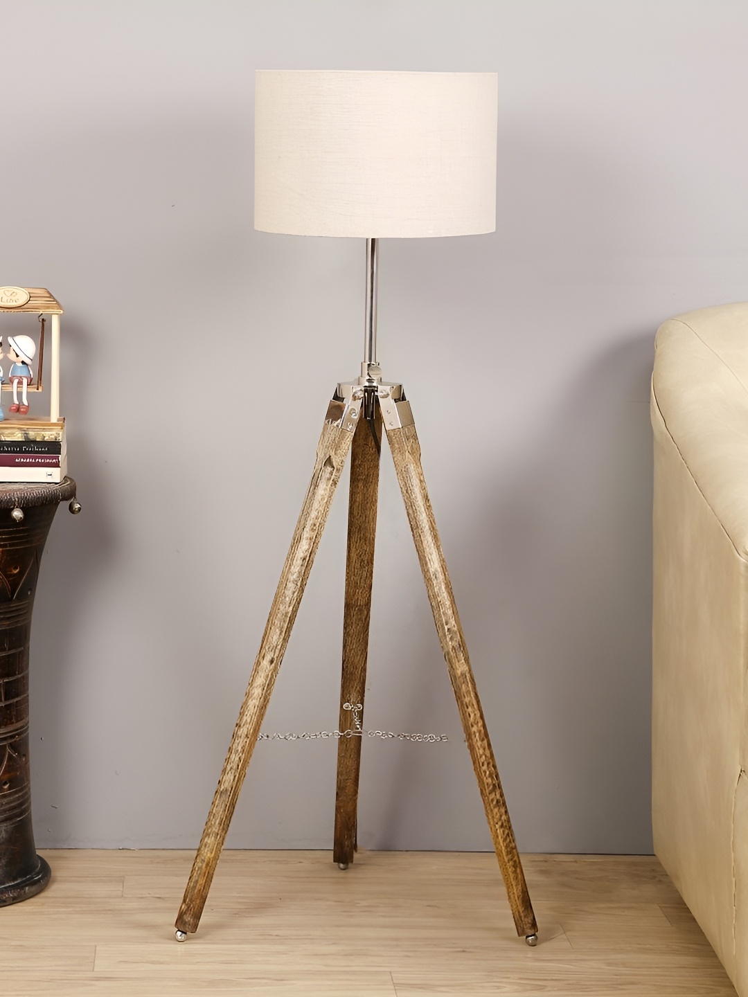 

pristine interiors White & Brown Wooden Tripod Floor Lamps