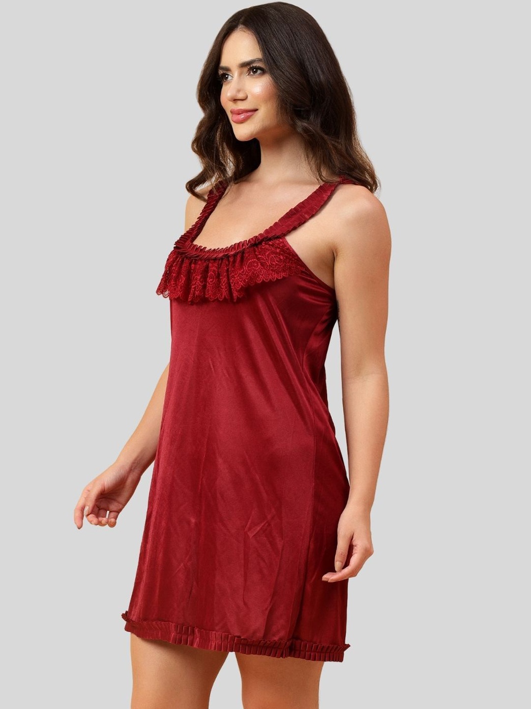 

Velvi FIGURE Pack Of 2 Women Self Design High-Low Baby Doll, Maroon