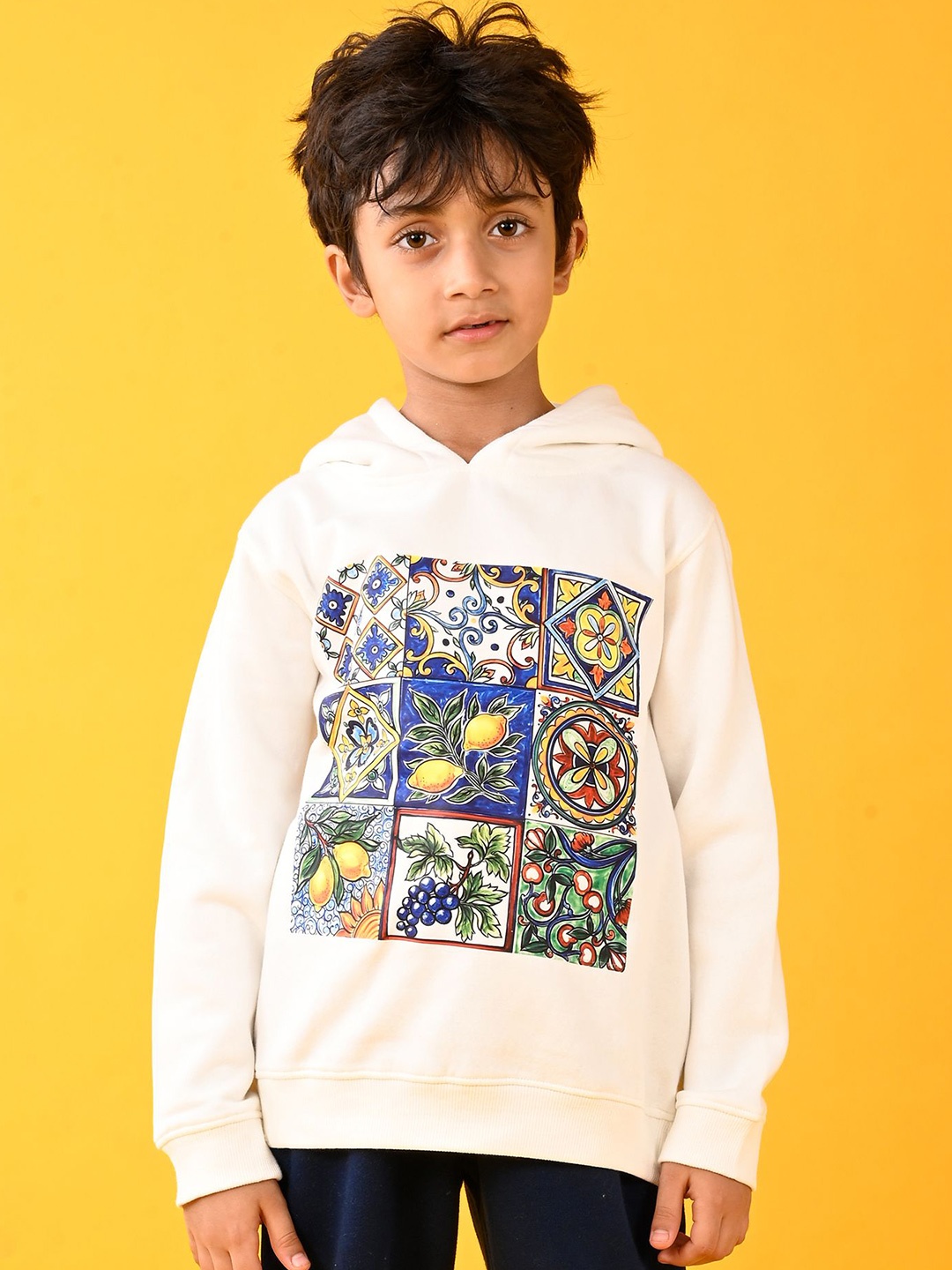 

Anthrilo Boys Hooded Abstract Printed Pullover Sweatshirt, White