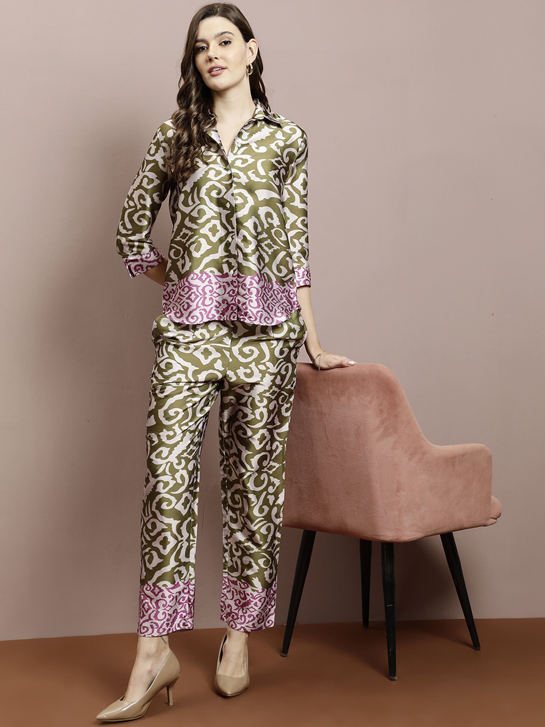 

Athena Abstract Printed Shirt With Trousers, Green