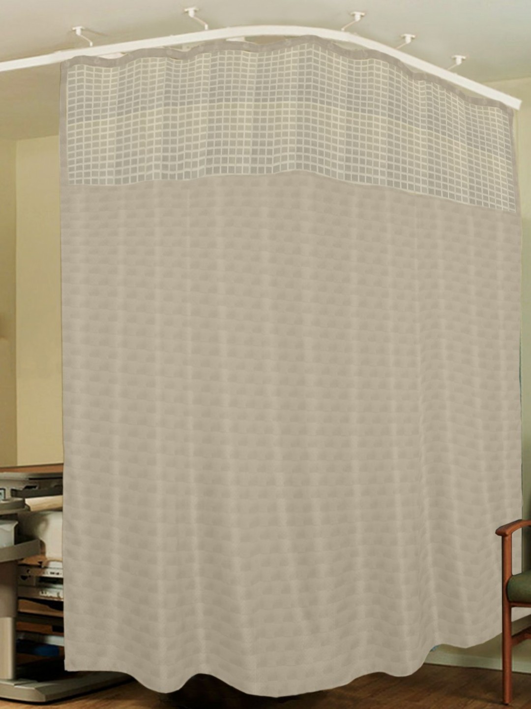 

Lushomes Cream Colored Geometric Woven Design Clinic Curtain With Hooks