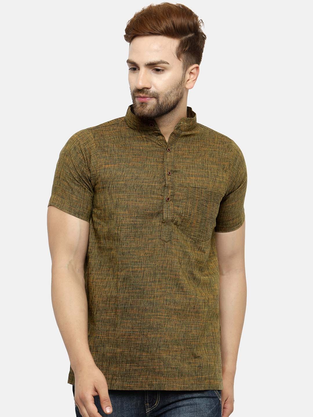 

Enchanted Drapes Woven Design Short Sleeves Pure Cotton Straight Kurta, Green