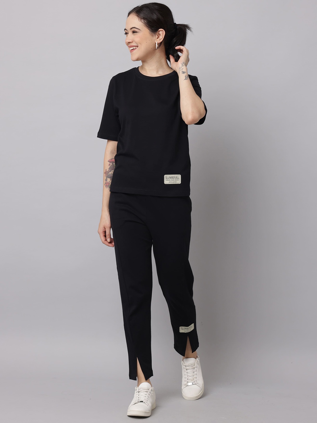 

Slumber Jill Pure Cotton T-Shirt & Trouser, Black