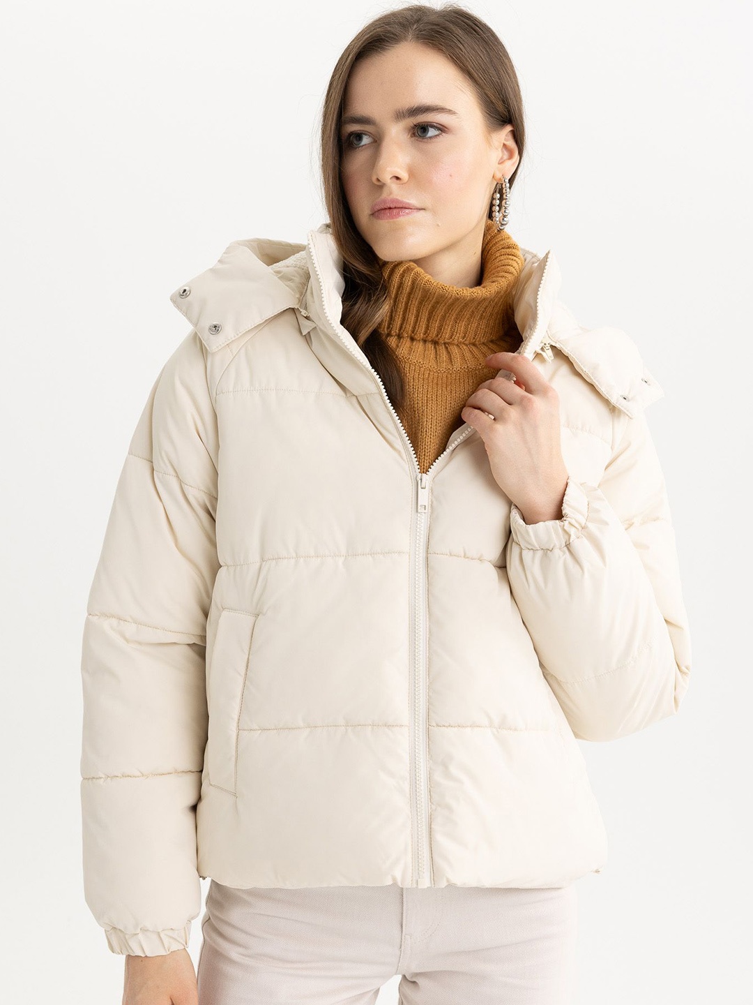 

DeFacto Women Hooded Padded Jacket, Cream