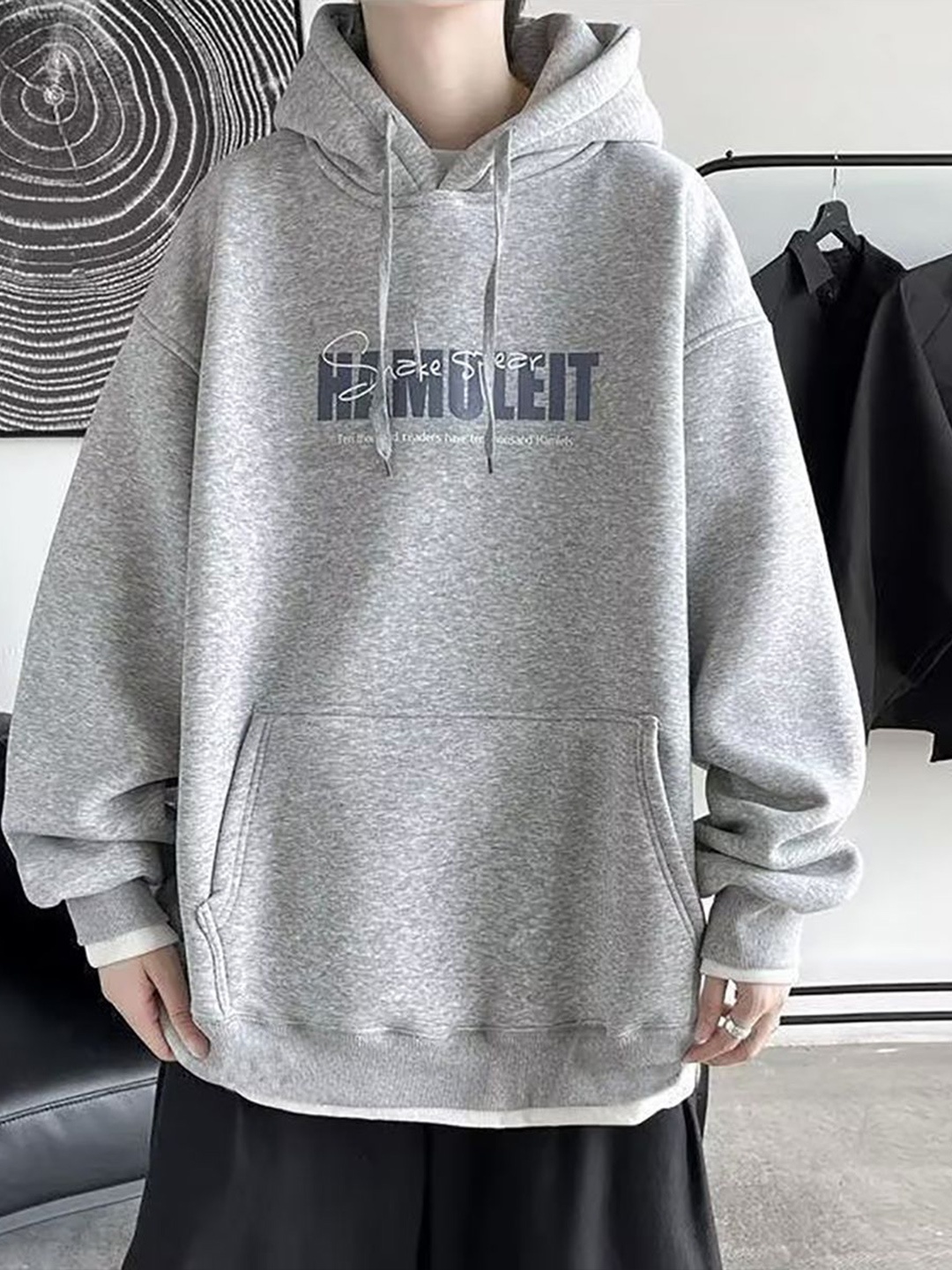 

StyleCast x Revolte Men Printed Hooded Pullover Sweatshirt, Grey