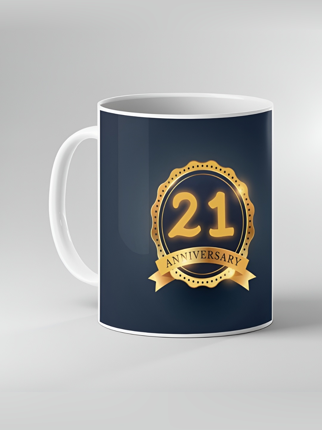 

Keviv White & Navy Blue Text or Slogans Printed Ceramic Glossy Mug 325ml