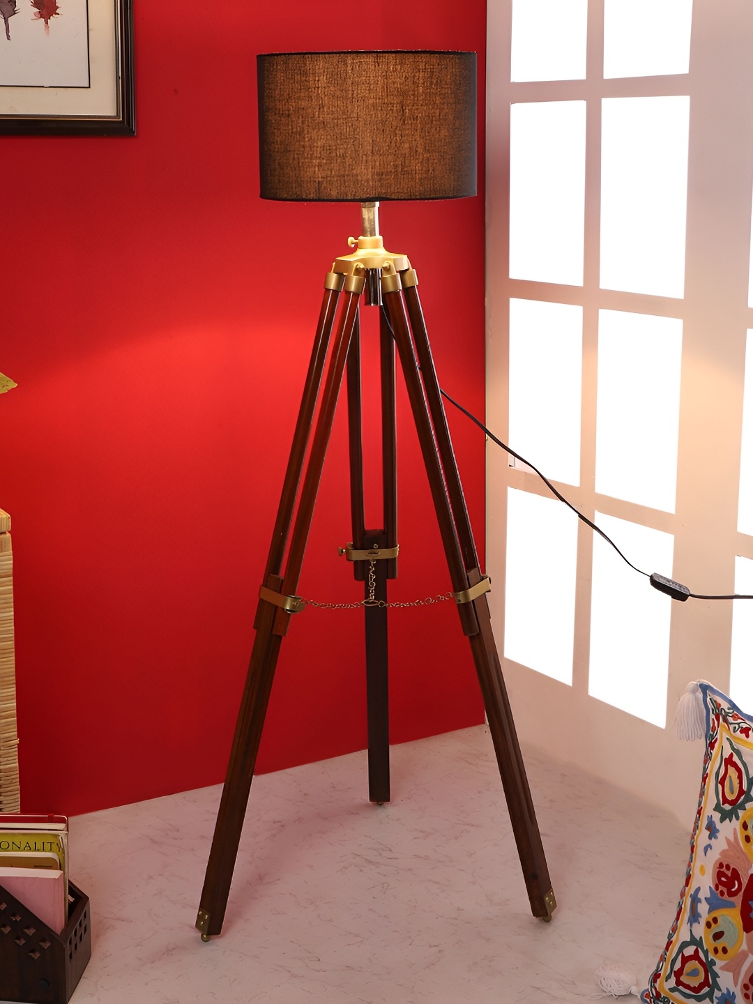 

pristine interiors Brown & Black Wooden Tripod Floor Lamp