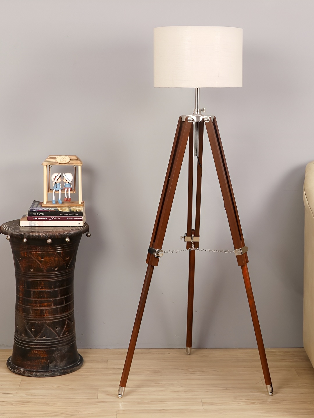 

pristine interiors Brown & White Wooden Tripod Floor Lamp