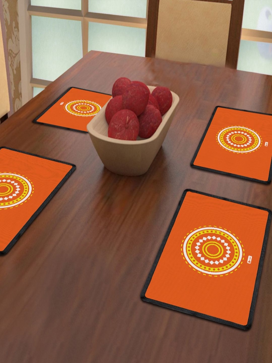 

Indigifts Orange & White 4 Pieces Geometric Printed Rectangle Table Placemats