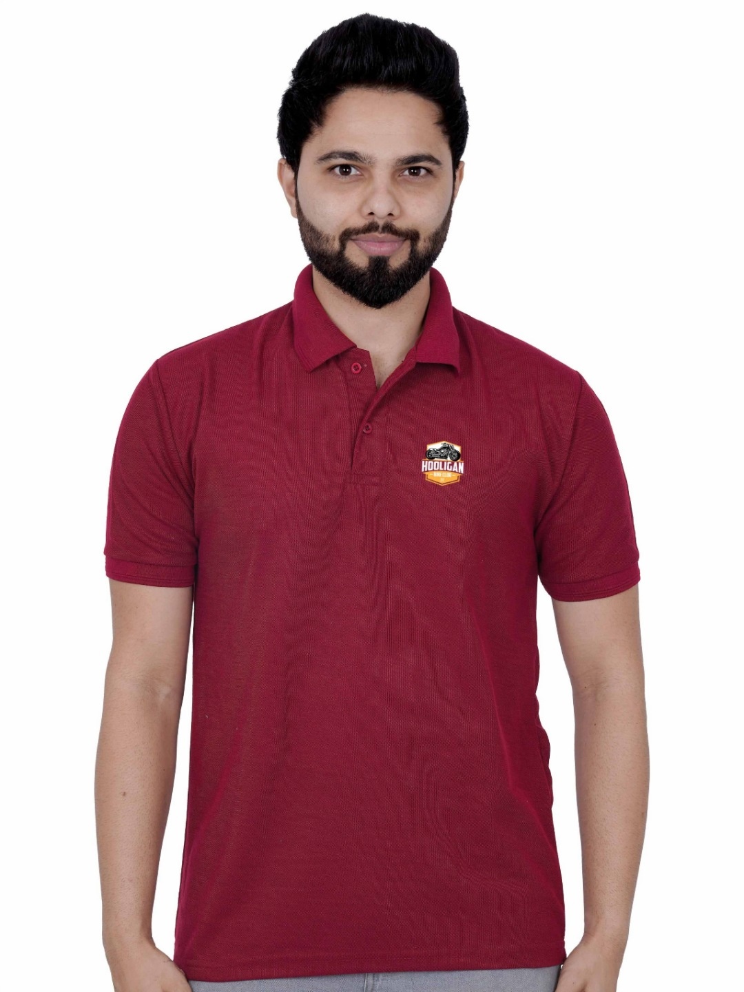 

LA MILANO Men Polo Collar Slim Fit T-shirt, Maroon