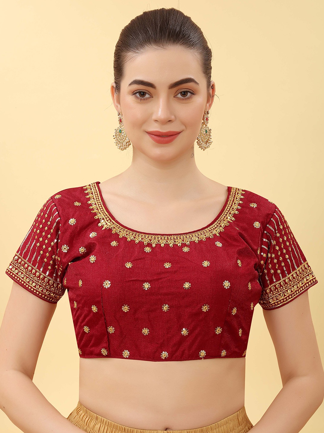 

Krimmple Embroidered Non-Padded Saree Blouse, Maroon