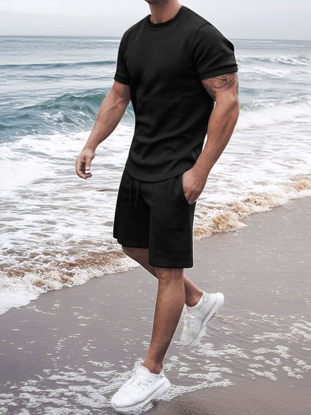 

StyleCast Black Round Neck T-Shirt With Shorts