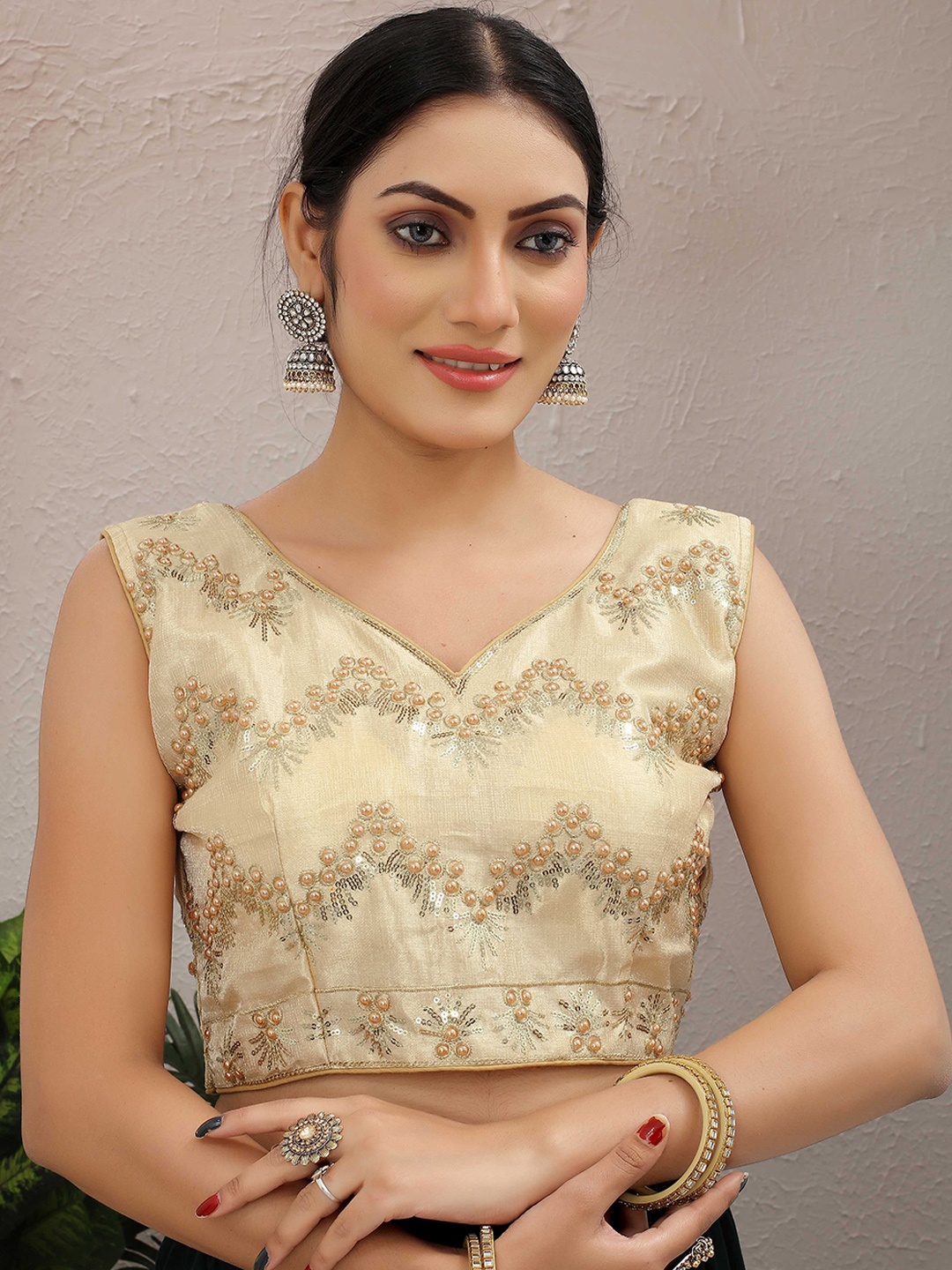 

Krimmple Women Embellished Non-Padded Saree Blouse, Gold