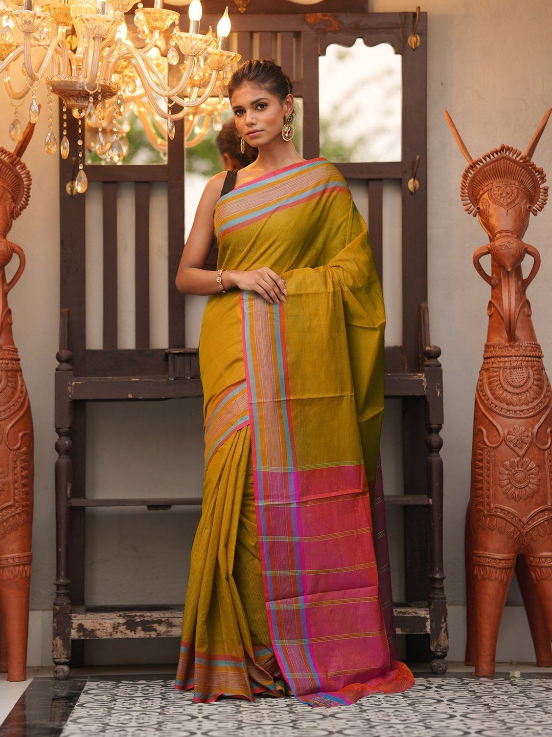 

Unnati Silks Pure Cotton Mangalagiri Saree, Green