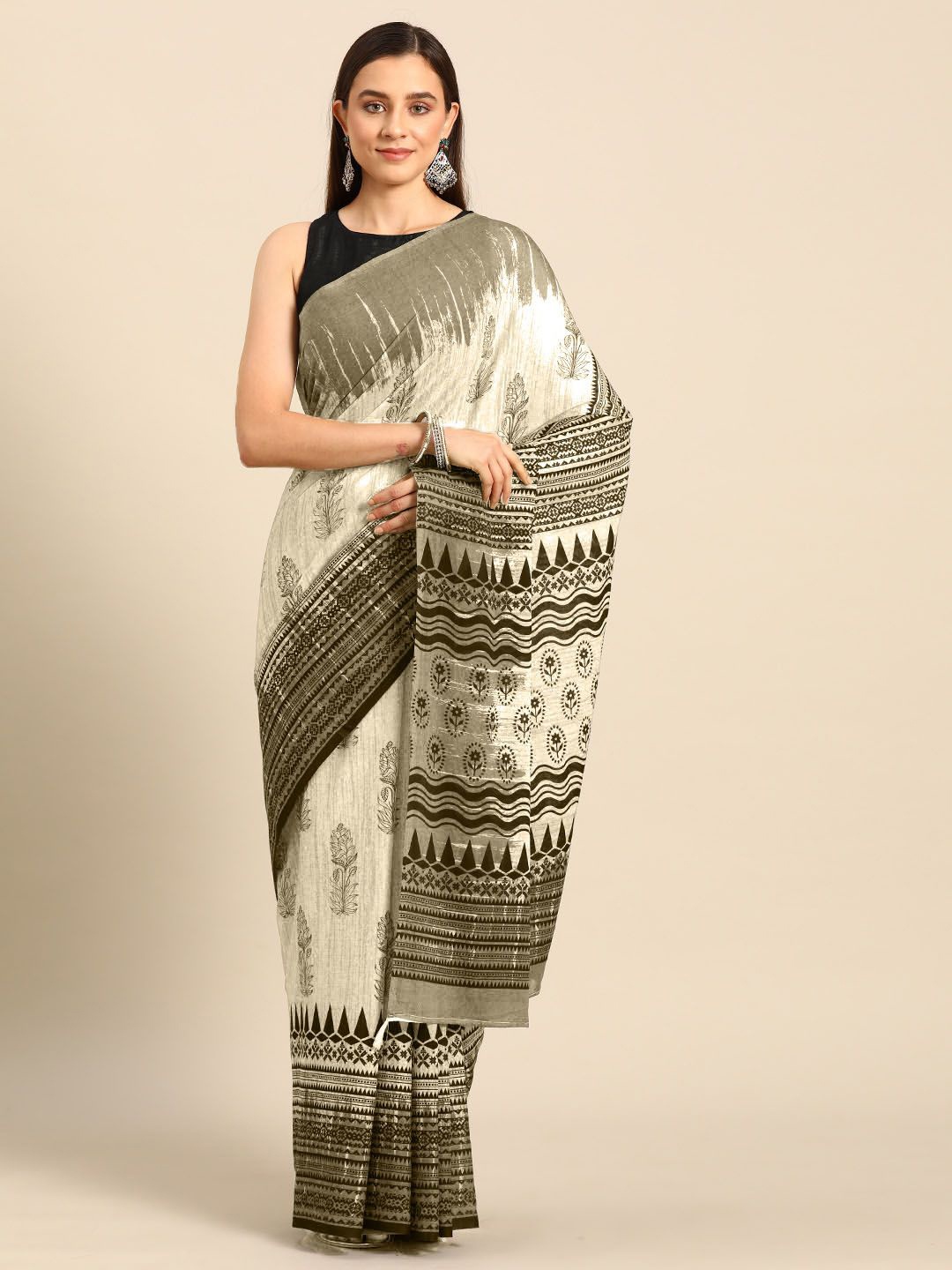 

BUTA BUTI Floral Printed Pure Cotton Saree, White