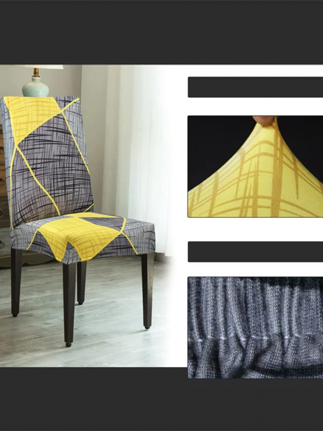 

B BESTILO Grey & Yellow 4 Pieces Geometric Printed Elasticated L Shaped Chair Cover
